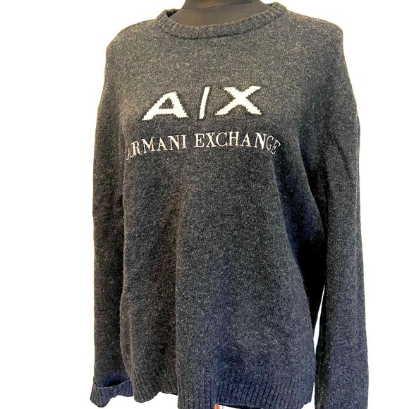 A|X Armani Exchange Pullover Crewneck Sweater with bold logo Gray - Picture 1 of 8